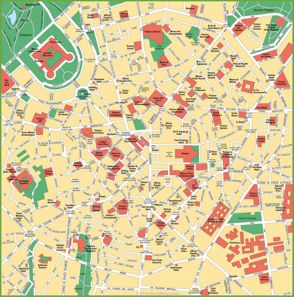 mappa della città di milano, italia