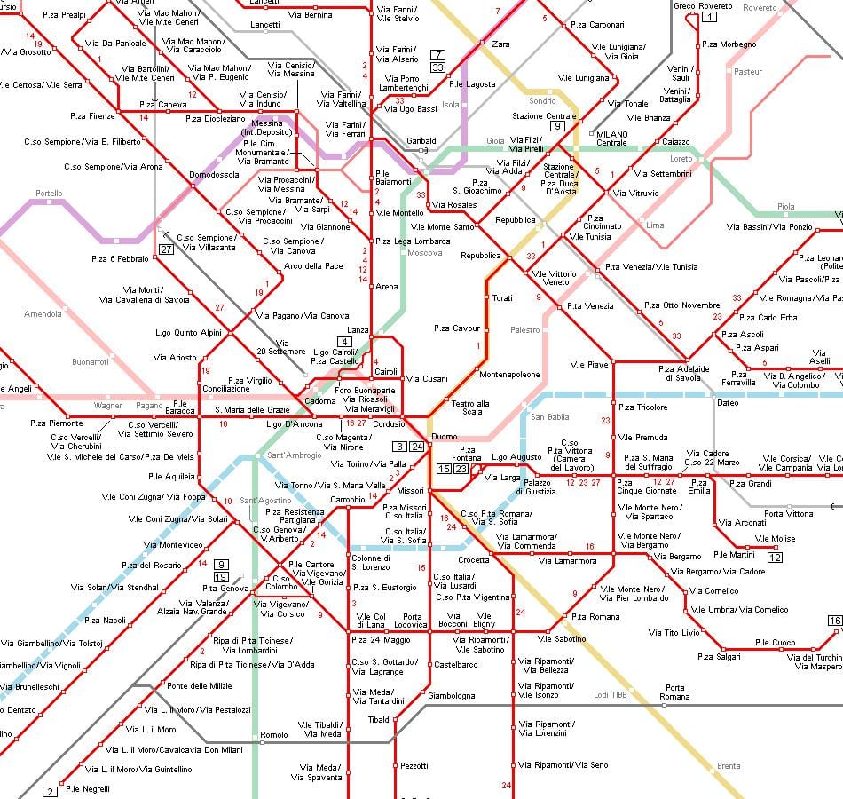 tram mappa milano italia